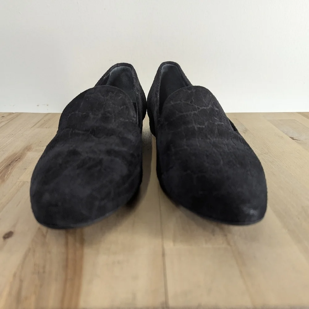AGL Black Suede Italian Leather Loafers Animal Print 37.5 Low Heel 7 / 7.5